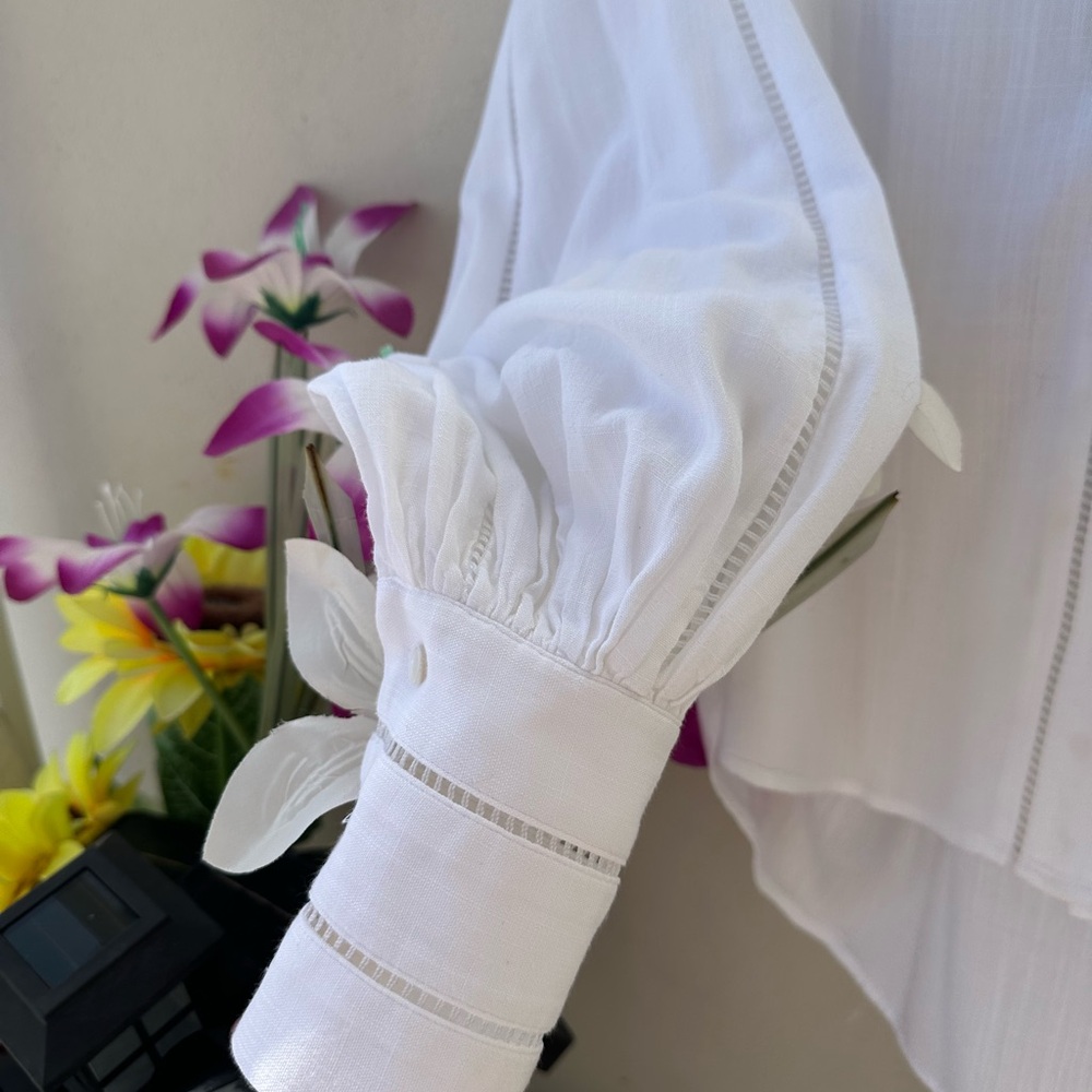 L'AGENCE White Button-Front Lightweight Blouse wi… - image 6